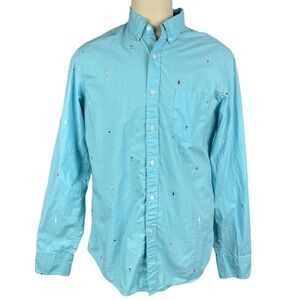 J. Crew Blue Classic Flex Oxford Long Sleeve Button Up Shirt Mens Size L‎